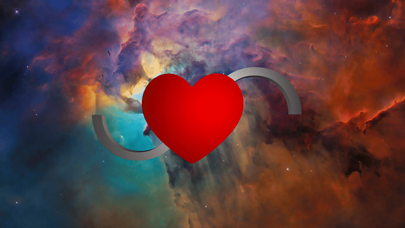 The eco-logo of Boocle mixed with a heart with a galaxy background